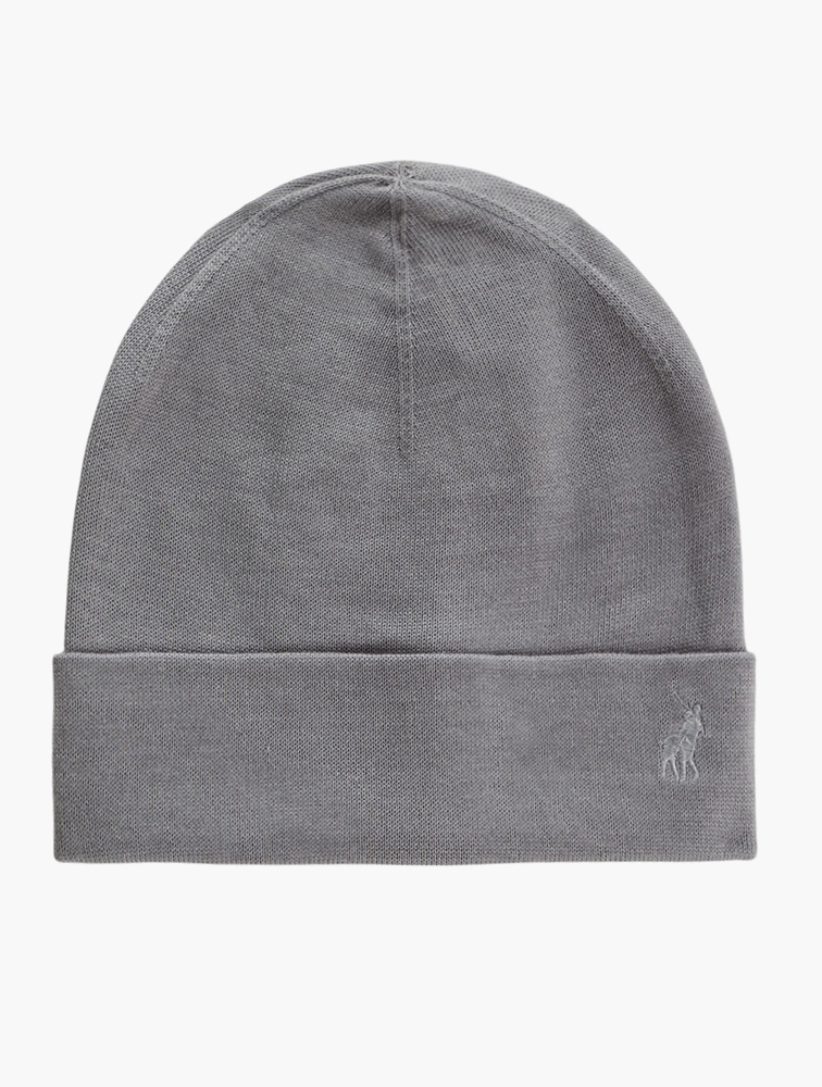 MyRunway | Shop Polo Grey Pony Embroidered Beanie for Men from